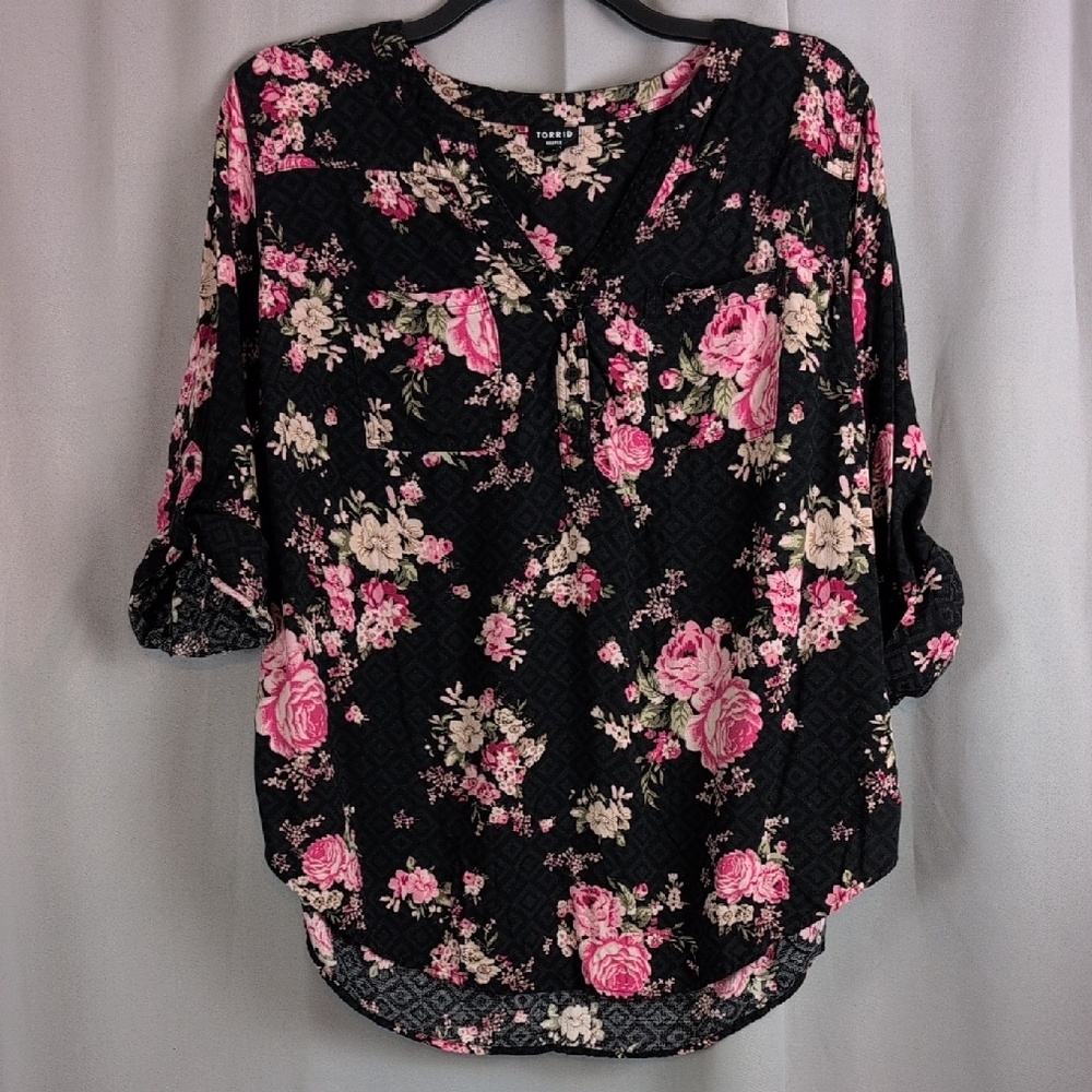 Floral Black and Pink Women's Top